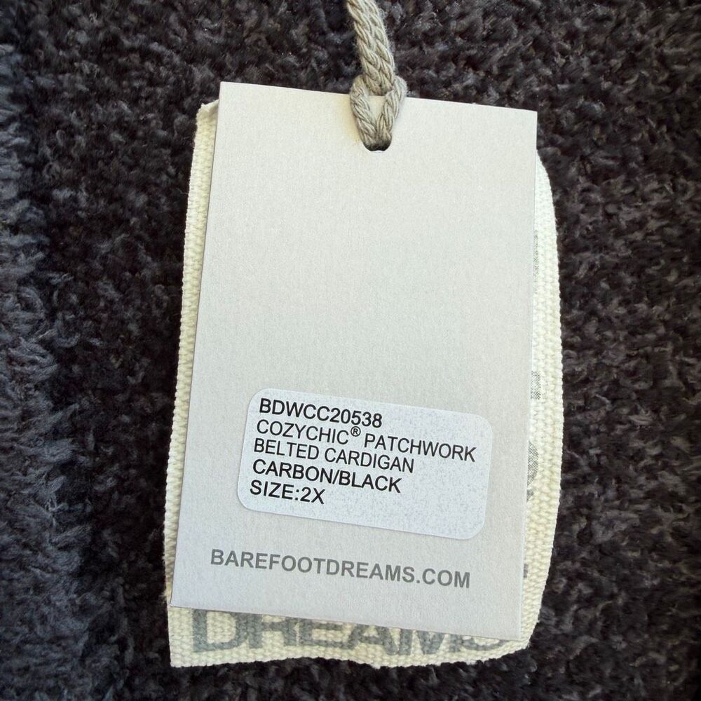 Barefoot Dreams Women's Patchwork Belted Hooded Cardigan Carbon Black 2X NWT - Picture 9 of 11